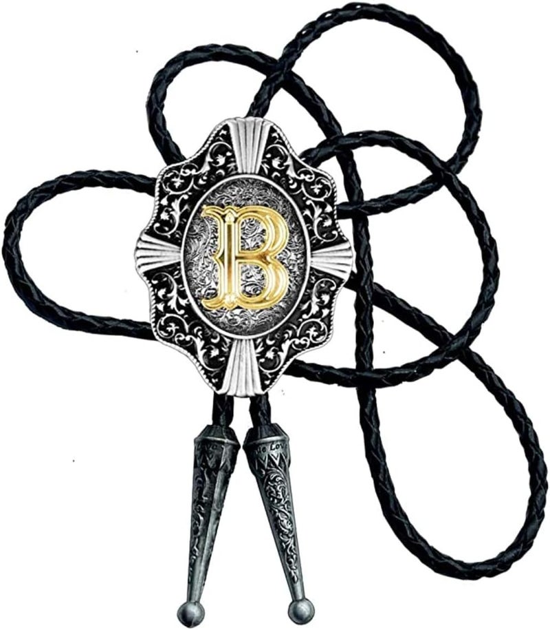 KECOL Western Letter Bolo Tie Cowboy Aalphabet A to Z Neckties Necklace for Men Women - Image 1